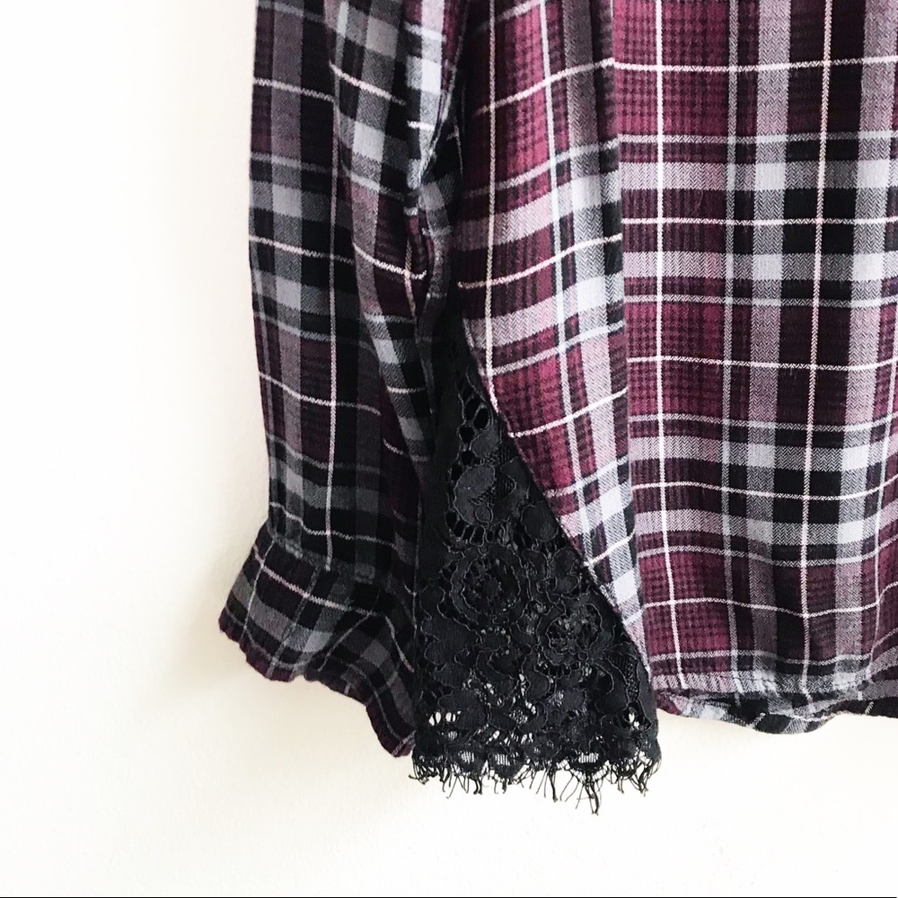 Torrid : Plaid Lace Camp Shirt Long-sleeve - Picture 3 of 6